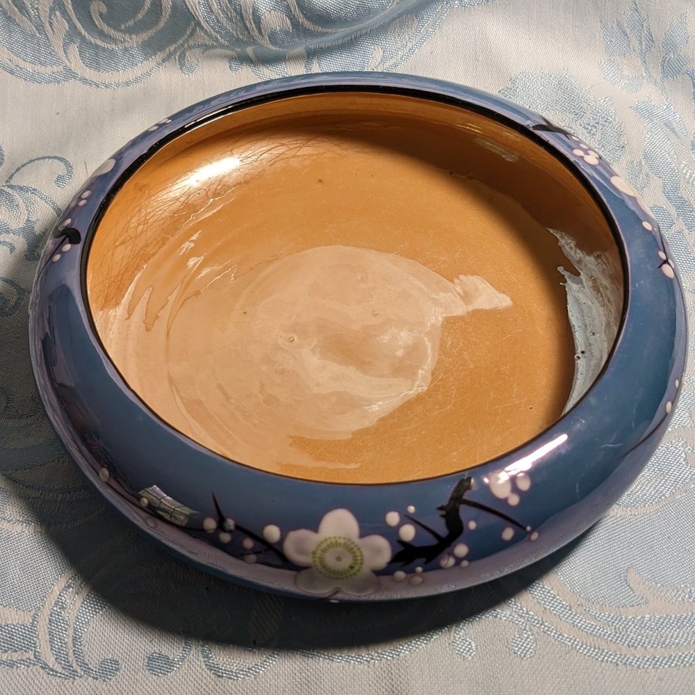 Vintage Japanese Lusterware Blue and Gold Flower Bowl Planter Nice Luster